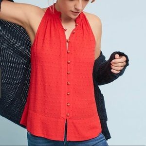 ANTHRO MAEVE Alemeda Halter Button Front Top Red